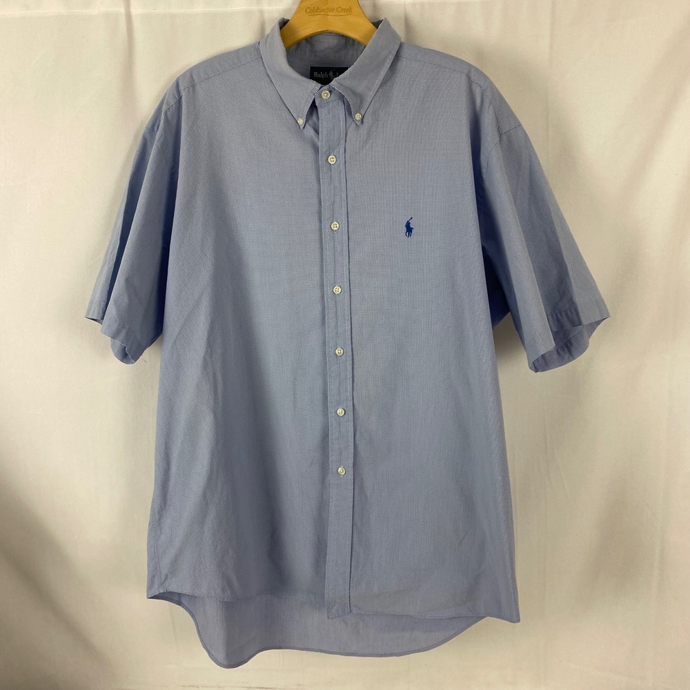 Ralph Lauren Mens Short Sleeve Button Down Shirt Blue Polo Pony Logo Classic Fit